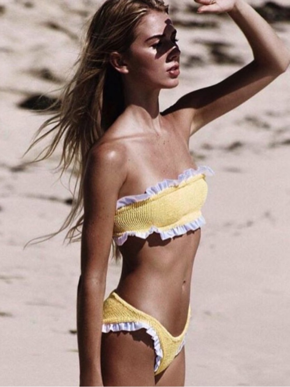 NWT Hunza G Tracey Frill Bikini in Yellow